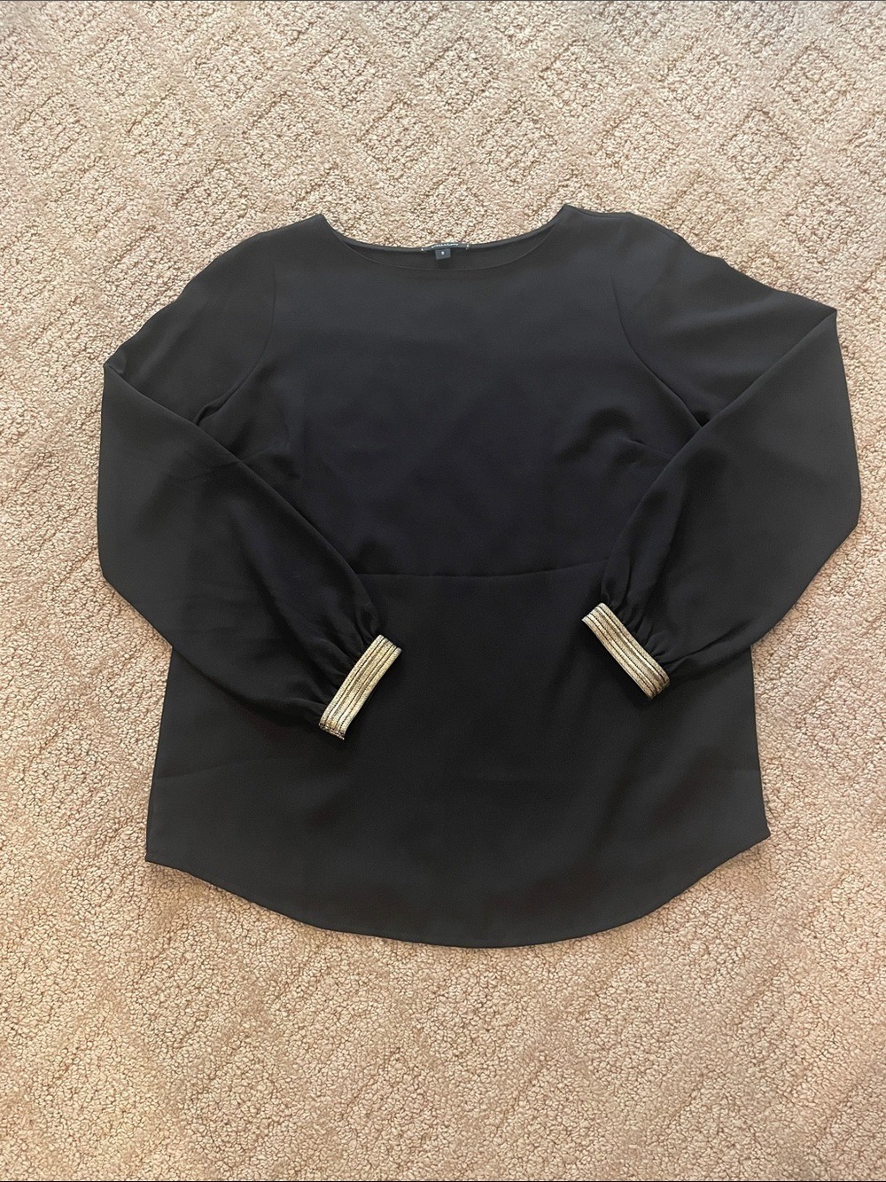 Stella & Dot Black Blouse with Gold-Trim Cuffs